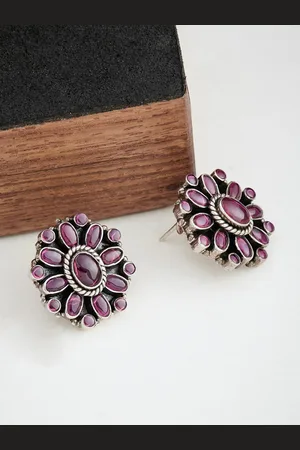 Fabindia Silver Plated Artificial Stones Oxidised Silver Stud Earrings