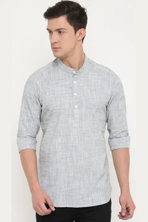 Cross Court Woven Design Mandarin Collar Cotton Straight Kurta
