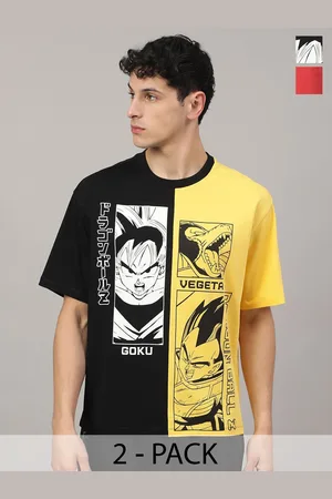 Free Authority Men Pack Of 2 Graphic Dragon Ball Z Printed Relaxed-Fit Pure-Cotton T-Shirt