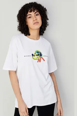 Lifestyle Women Graphic Disney Mickey Mouse Printed Cotton T-shirt