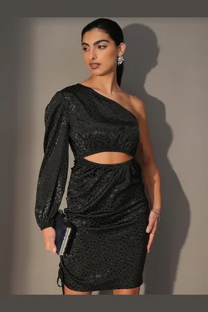 Tokyo Talkies Black One Shoulder Embellished Bodycon Dress