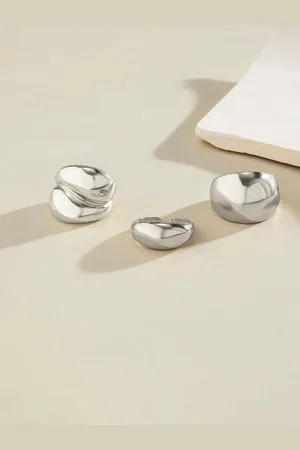 Jewels Galaxy Set Of 3 Silver Plated Midi Adjustable Finger Rings