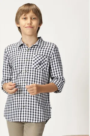 Nautica Boys Premium Gingham Checks Opaque Checked Casual Shirt
