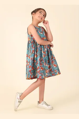 Fabindia Girls Floral Printed Cotton Fit & Flare Dress