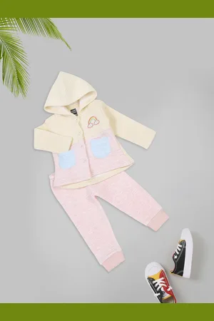 MeeMee Girls Colourblocked Hooded Sweatshirt With Joggers