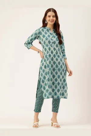 Amukti Ethnic Motifs Printed Mandarin Collar Roll-Up Sleeves Kurta