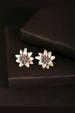 Fabindia Silver-Plated Stone Studded Contemporary Studs Earrings
