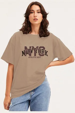 clafoutis Women Typography Printed Drop-Shoulder Sleeves Applique T-shirt