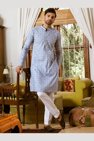 See Designs Floral Printed Mandarin Collar Cotton Straight Kurta
