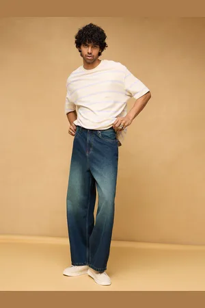 FREAKINS Men Cotton Wide Leg High-Rise Heavy Fade Jeans