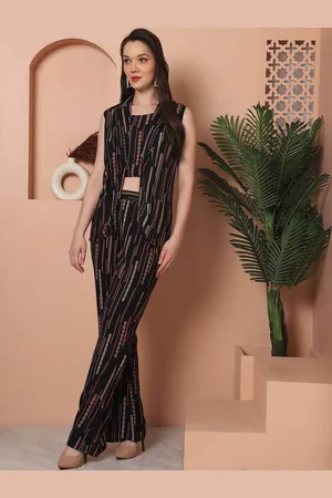 Claura Black Printed Top & Trousers with Jacket