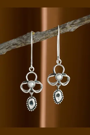 Fabindia Artificial Stones Silver Contemporary Drop Earrings