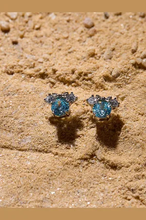 House of Pataudi 925 Sterling Silver Rhodium Plated CZ-Studded Earrings