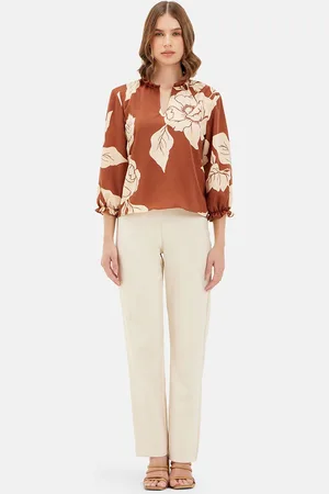 Kazo Women Floral Printed Mandarin Collar Top