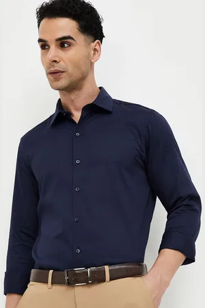 Lifestyle Men Spread Collar Solid Cotton Slim Fit Formal Shirt