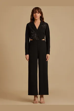 Kazo Women Embellished Shawl Neck Cut-Out Detail Jumpsuit