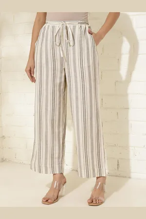 Fabindia Women Striped Mid-Rise Parallel Trousers