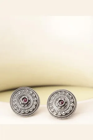 Fabindia Stones Studded Circular Oxidised Studs Earrings