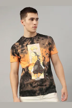 Free Authority Men Cotton Dyed Demon Slayer Printed Round Neck T-shirt