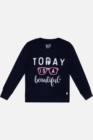 BodyCare Girls Typography Printed Cotton Pullover Sweatshirt