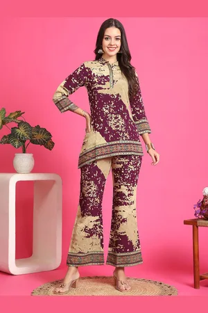 Claura Printed Mandarin Collar Tunic & Trousers