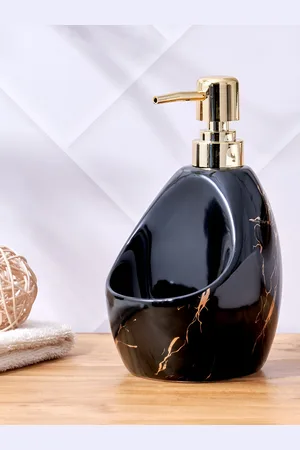 Home Centre Black & Gold-Toned Abstract Ceramic Soap Dispenser