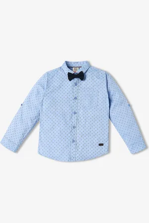 Ed-a-Mamma Boys Micro Ditsy Printed Roll-Up Sleeves Cotton Casual Shirt