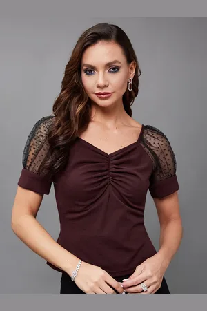 Miss Chase Women Solid V-Neck Short Sleeve Relaxed Fit Regular Top