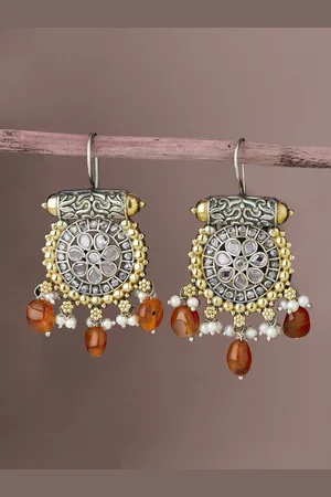 Fabindia Oxidised Artificial Beads Studded Drop Earrings