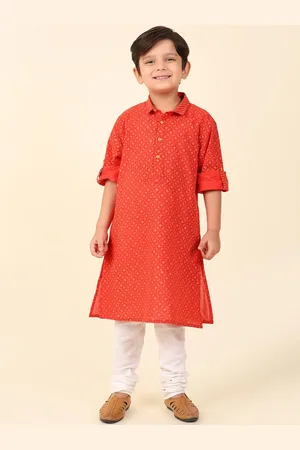 Fabindia Boys Geometric Printed Shirt Collar Cotton Straight Kurta