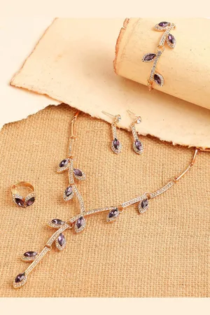 SOHI Gold-Plated Stone-Studded Jewellery Set With Bracelet & Finger Ring