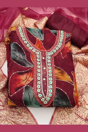 Ishin Floral Embroidered Sequinned Organza Unstitched Dress Material