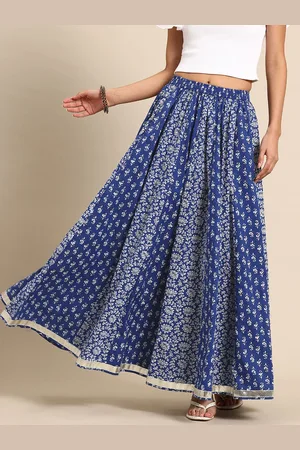 anayna Floral Printed Pure Cotton Flared Maxi Skirt