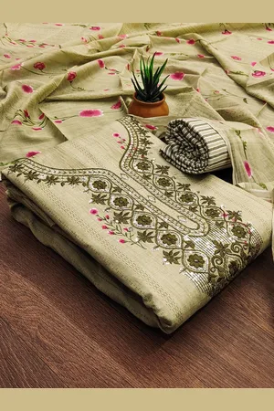 Ishin Floral Embroidered Sequinned Pure Cotton Unstitched Dress Material