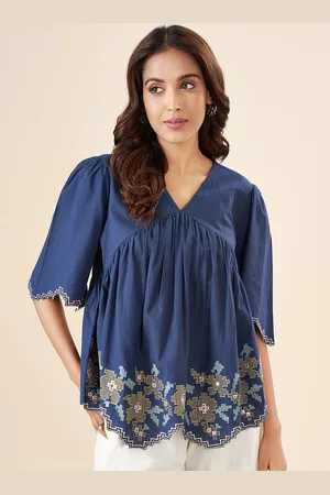 Pantaloons Floral Embroidered Flared Sleeve Cotton Top