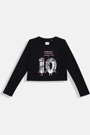 Allen Solly Girls Typography Printed Sequinned Embellished Pure Cotton T-shirt