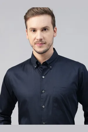 HANCOCK Men Button-Down Collar Solid Cotton Slim Fit Formal Shirt