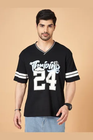 PEOPLE Men Varsity Printed V-Neck Boxy Cotton T-shirt