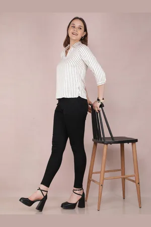 Crimsoune Club Women Vertical Striped Shirt Collar Lyocell Top