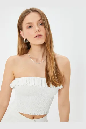 Koton Solid Smocked Strapless Tube Crop Top