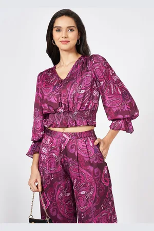 Pantaloons Print Flared Sleeve Wrap Crop Top