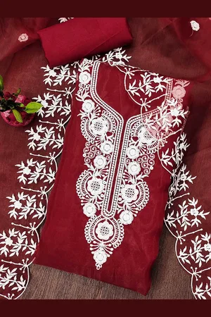 Ishin Embroidered Thread Work Organza Unstitched Dress Material