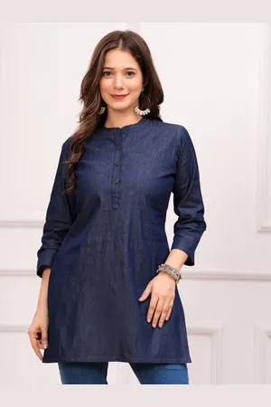 Celebravo Women Solid Mandarin Collar Cotton Top
