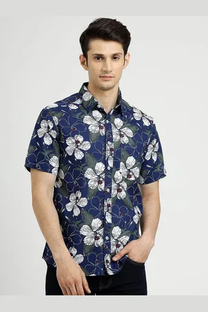 Greenfibre Men Spread Collar Floral Printed Cotton Slim Fit Casual Shirt