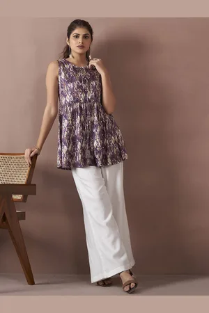 Anouk Purple Abstract Printed Tie Up Tunic