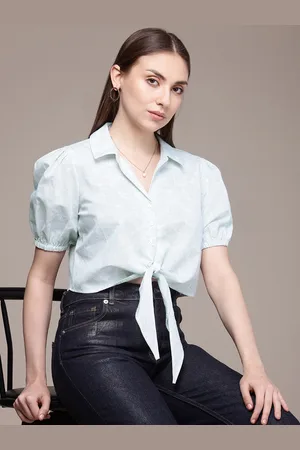French Connection Premium Floral Printed Cotton Linen Casual Shirt with Tie-Up Detail