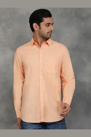 JADE BLUE Men Cutaway Collar Textured Printed Cotton Slim Fit Casual Shirt