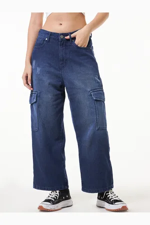 Bewakoof Women Straight Fit High-Rise Heavy Fade Cargo Style Baggy Jeans