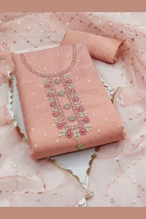 KIMISHA Ethnic Motifs Woven Design Beads and Stones Organza Unstitched Dress Material