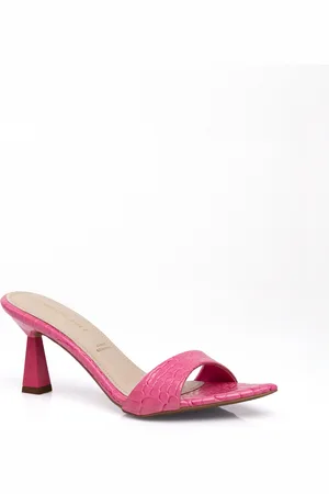 Signature Women Textured Block heels Pointed Toe Open Back Synthetic Sandals